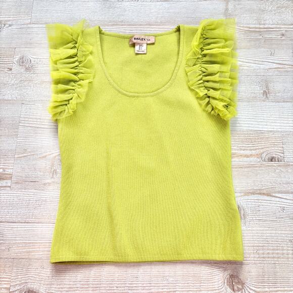 Bailey 44 Ruffle‎ Shoulder Sleeveless Knit Top | Chartreuse Green Size Small - Picture 1 of 5
